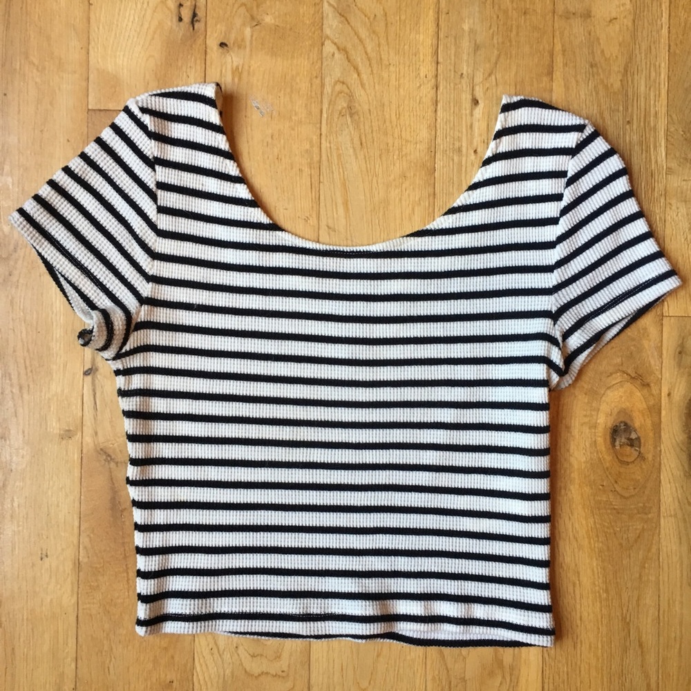 H+M Black + White Stripe Crop Top